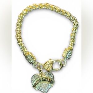 Georgia Tech Yellow Jackets Heart Charm Bracelet Gold Toned Metal & Sparkly Bead